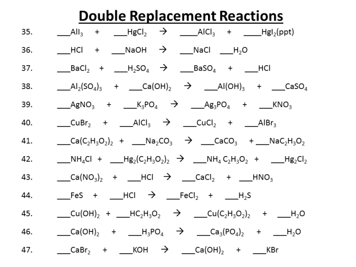 Worksheet 5 double replacement reactions