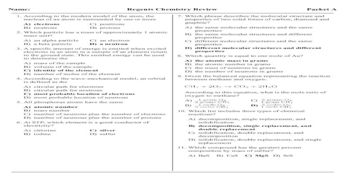 Regents chemistry questions by topic