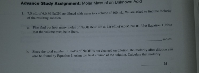 Advance study assignment molar mass of an acid